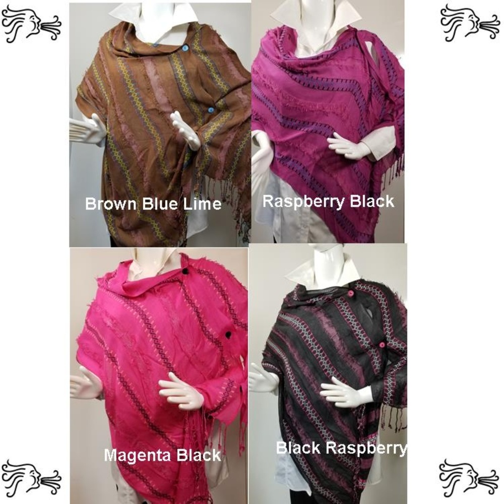 Scarf Poncho Vest Adjustable Button Accent Wrap